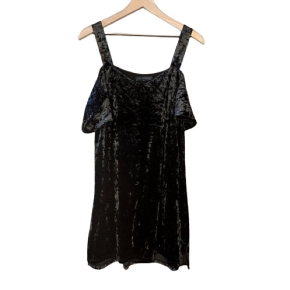 Women's XS Sanctuary Heat Breaker Velvet Black Mini Cold Shoulder Crushed Velvet